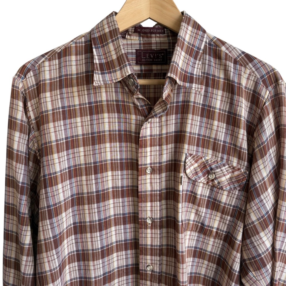 Vintage 90s Levi's Plaid Button Down Shirt Men's L - Brown Causal Grunge Western - Picture 2 of 7